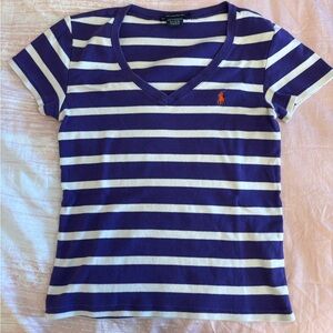 Ralph Lauren Women's Striped Purple and White Top